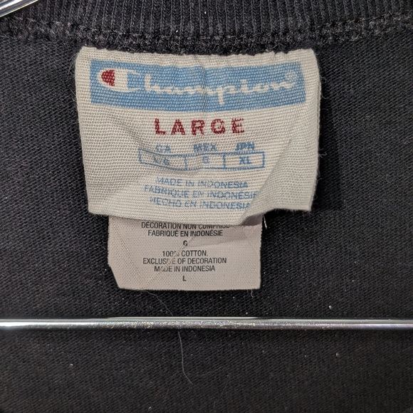 90's Style Champion Black Neon Embroidered Logo T-shirt Unisex Large 100% Cotton - Picture 8 of 11